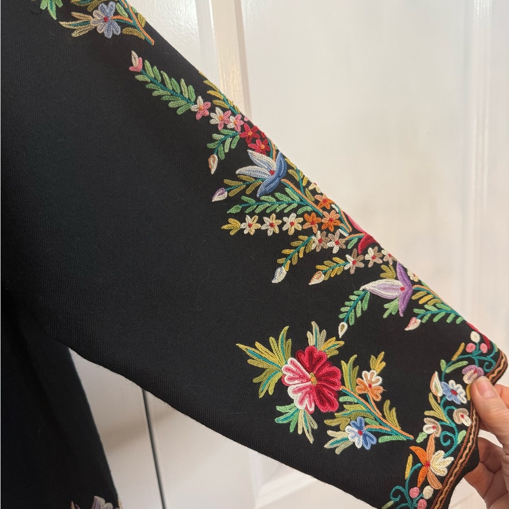 black wool Kashmiri jacket featuring multicolor allover Aari embroidery - Picture 11 of 15